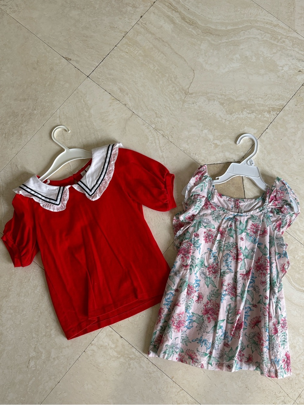 Janie and Jack Red Short-Sleeve Tops with White Sailor Collar and flowers size 6
